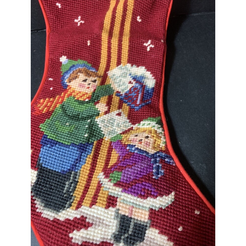 VTG Christmas Noel Boy Girl Children Letter To Santa Wool Needlepoint Stocking - Picture 3 of 4